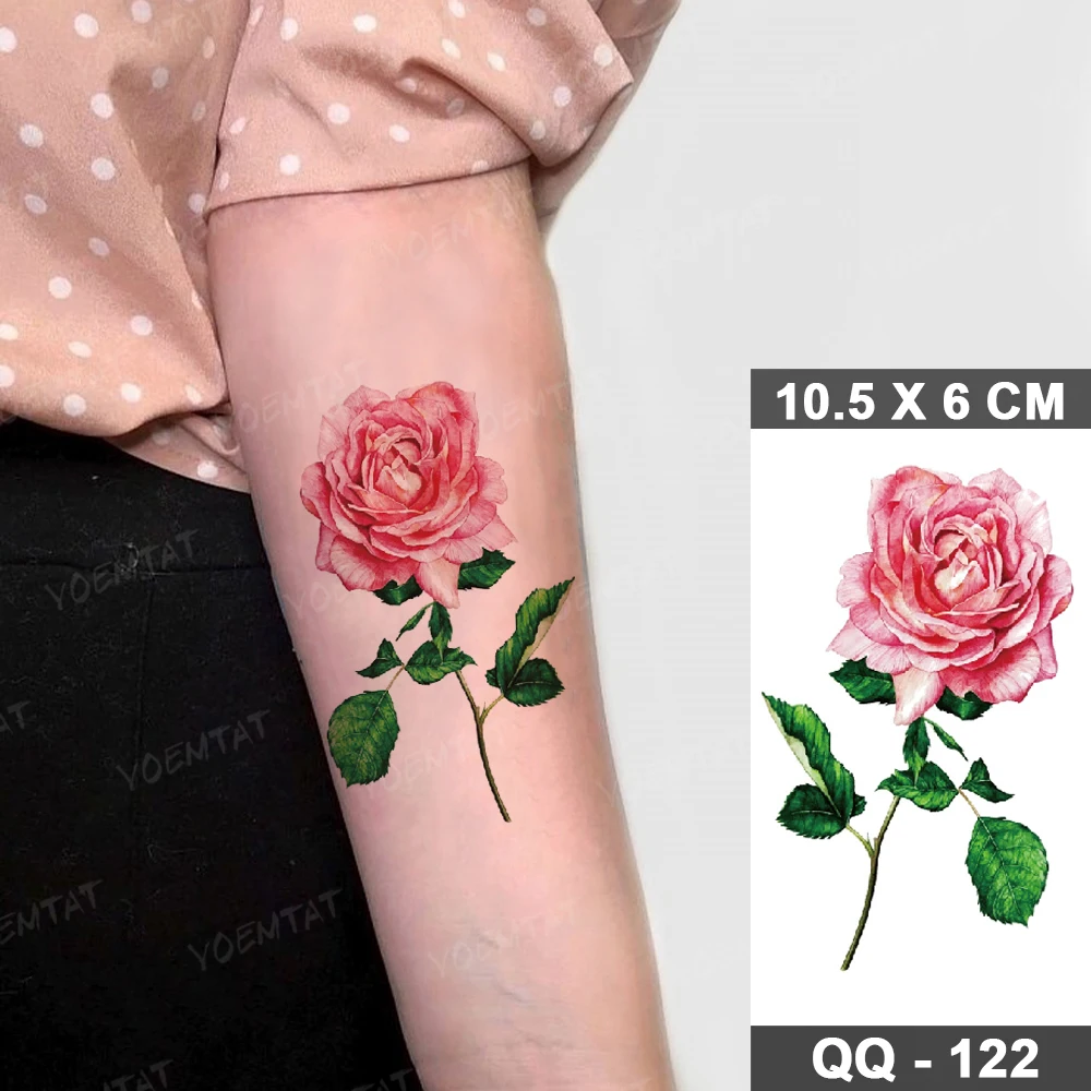 Realistic Peony Rose Flower Transfer Tattoo Watercolor Lavender Temporary Tatto Sticker Body Art Flash Tatoo Wrist Arm Men Women