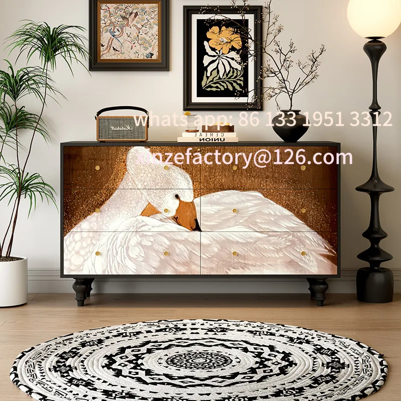 

Customizable French American retro six-chest cabinet drawer dining side cabinet living room wall storage cabinet