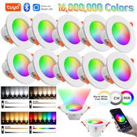 1-10PCS Tuya Bluetooth Smart LED Downlight 85-265V Dimmable LED Ceiling Recessed Down Light RGB +CW+WW Changeable Smart Lamp