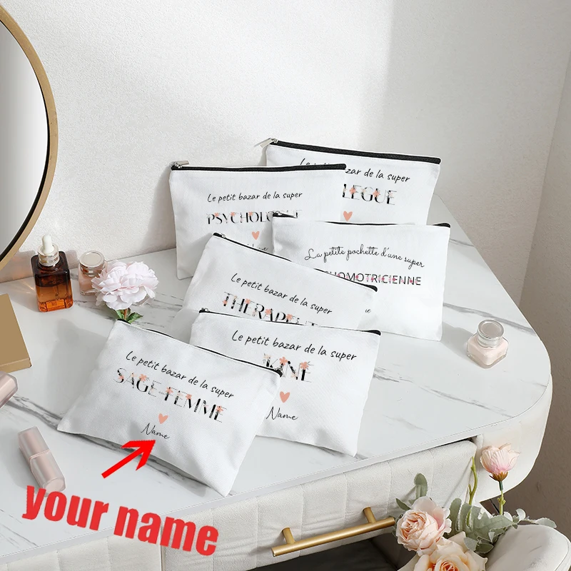 

Personalized with Name Therapist Leopard Colleague Psychologist Flowers Patterns Cosmetic Pouch Makeup Bag Women Caregiver Gifts
