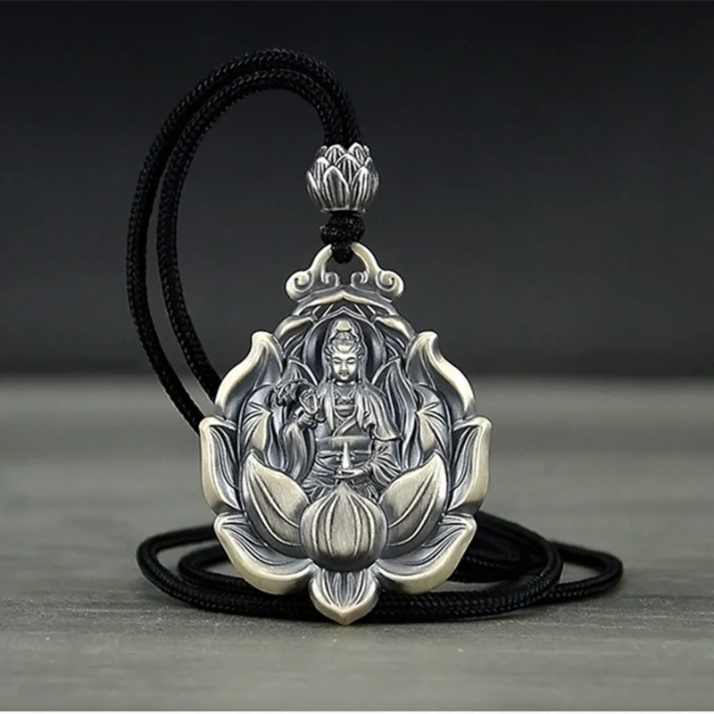 Vintage Guanyin Buddha Pendant Necklace For Men Women Party Accessoris Trendy Rope Black Choker Necklace Male Jewelry