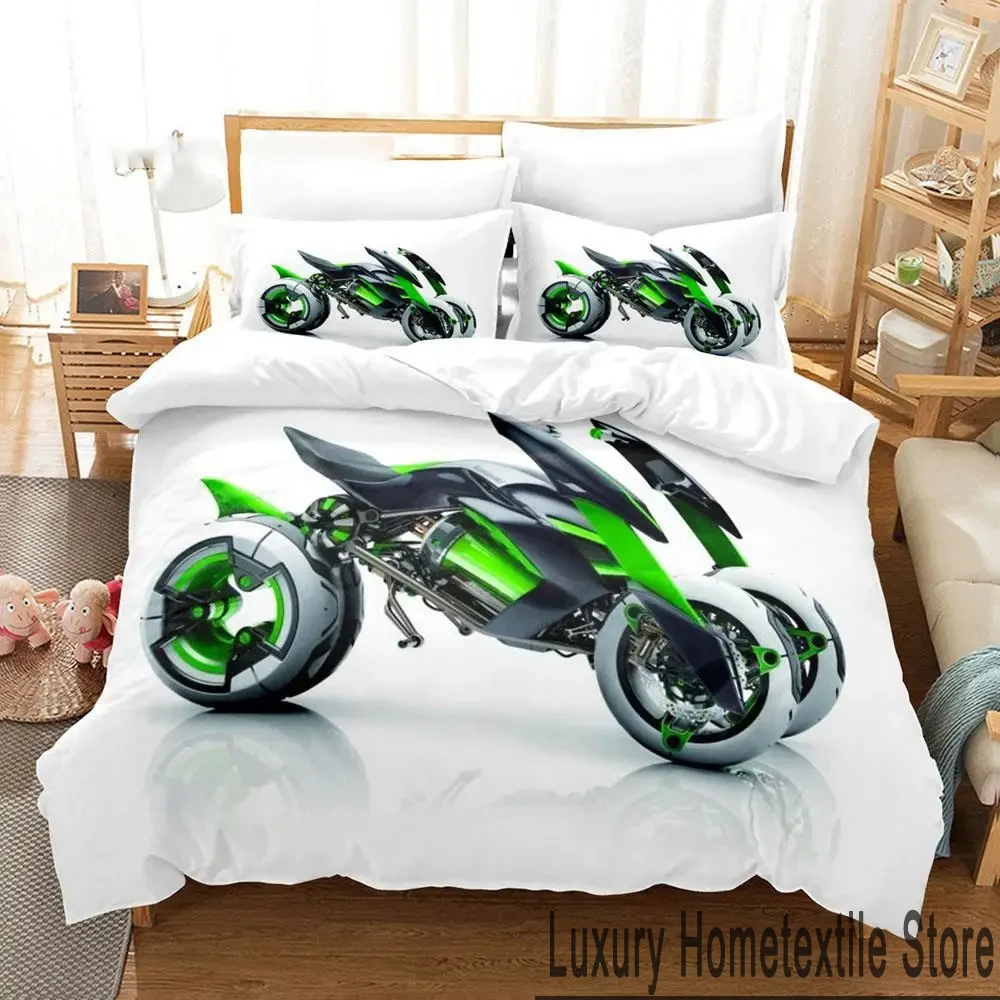 3D Print Kawasaki Motors Bedding Set,Duvet Cover Comforter Bed Set Quilt Cover Pillowcase,King Queen Twin Size Boys Girls Adults