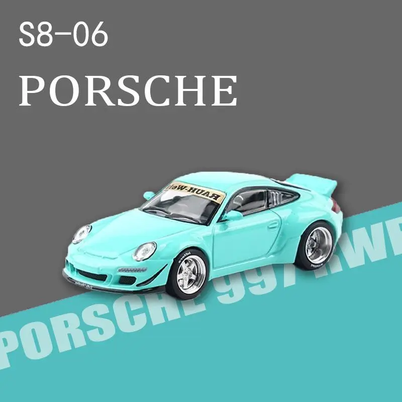 

POPRACE1/64 Малая гоночная модель Porsche S8-06 RWB 977, из розового зеленого сплава
