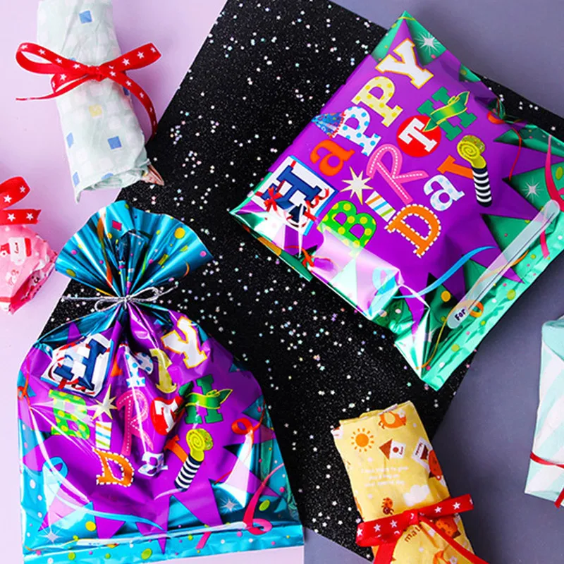 Bolsas de regalo estampadas para niño y niña, bolsa de plástico croma para dulces, botín para fiesta de cumpleaños, suministros de decoración, 10/20 piezas