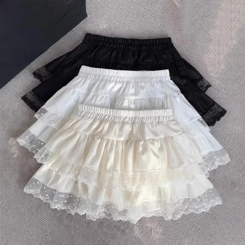 

Мини-плиссированные юбки, женская одежда, 2021, Faldas Mujer De Moda, модная милая юбка Jupe, корейская летняя Saia, лоскутная кружевная юбка трапециевидной формы