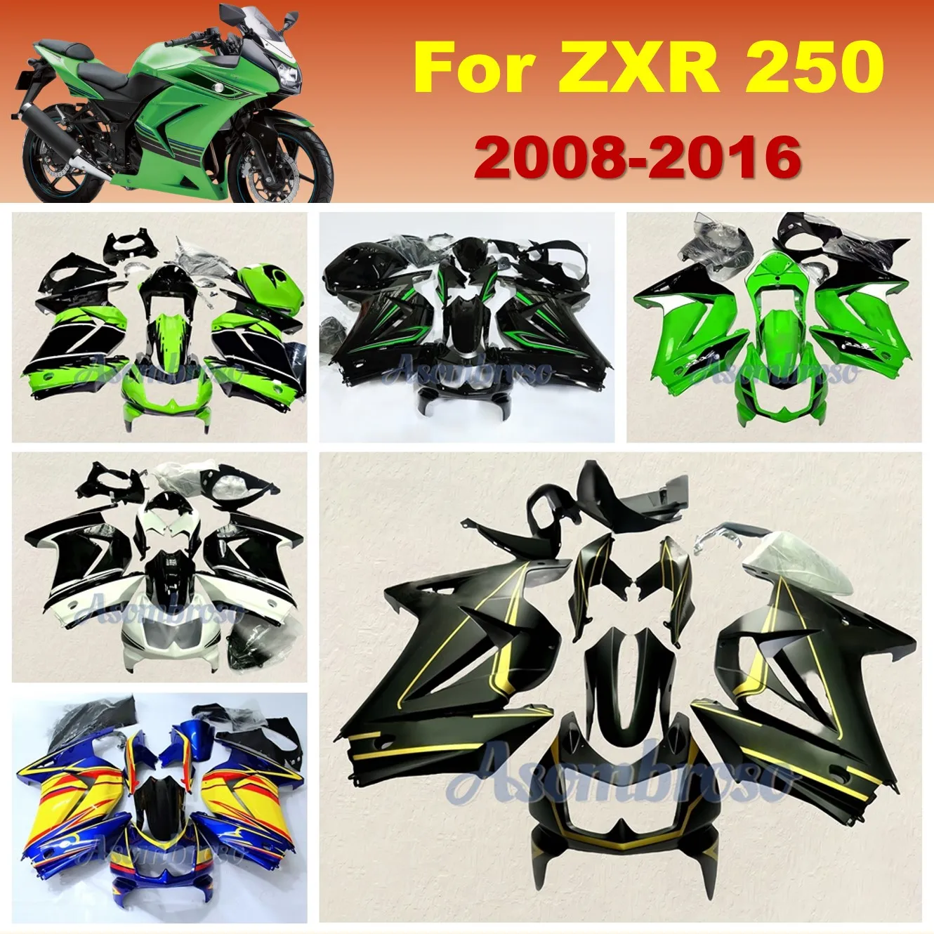 Aftermarket Fairing kit for Ninja250 2008 2009 2010 2011 2012 2013 2014 2016 ZX250R Moto bike Full Set Fairings