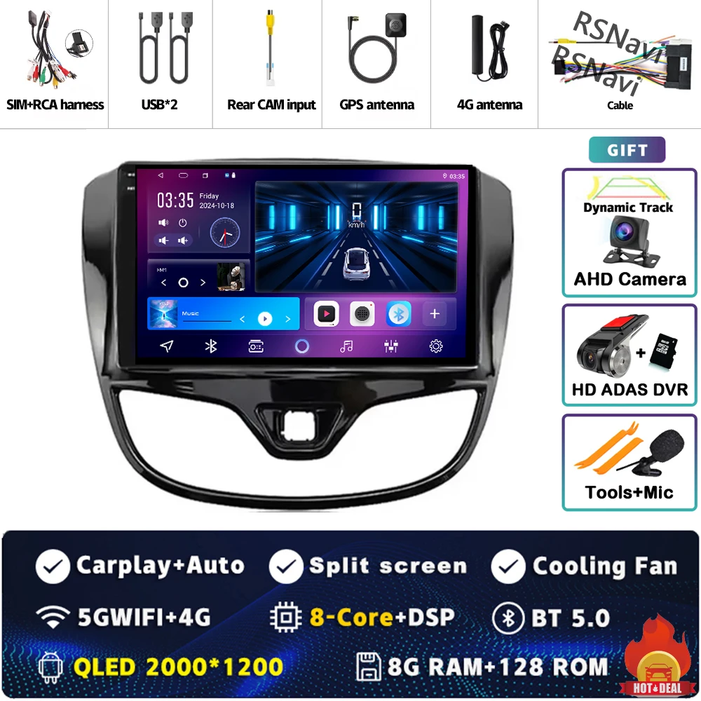 Android 15 Carplay Auto Qualcomm 2K QLED Scherm Autoradio Speler Voor Opel Karl Vinfast Fadil 2017-2020 GPS multimedia Wifi DSP