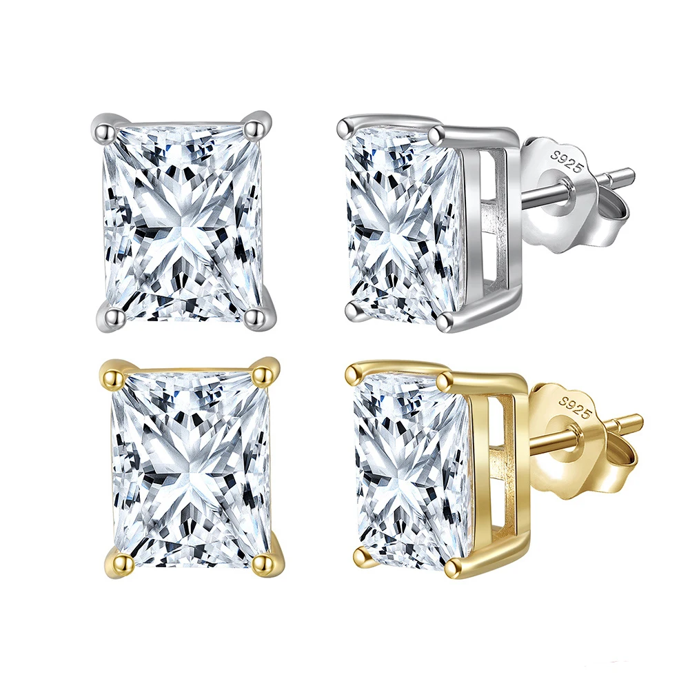 

Rectangle Moissanite Stud Earrings 1-4ct with with Certificate 100% Passed Diamond Test S925 Silk Jewelry Gift