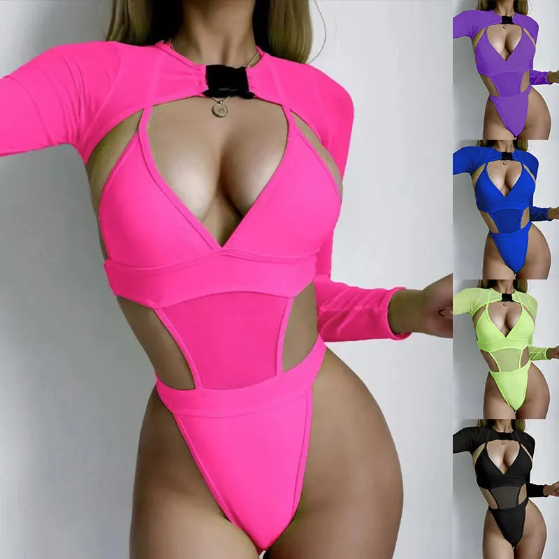 

Multi-Color Sexy Triangle One-Piece Swimsuit for Women Blouse Long Sleeve Hollow Hot Spring Bikini Swimsuit