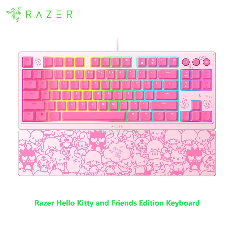 Razer Ornata V3 Tenkeyless Hello Kitty and Friends Edition Keyboard Low-Profile Keys-Mecha-Membrane Switches- Backlit Media Keys