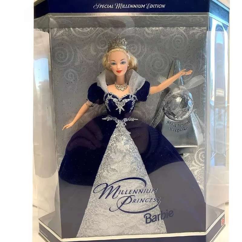 Original Holiday Barbie Millennium Princess 1999 pelo rubio con corona vestido Noble muñeca Vintage para niñas juguetes edición especial