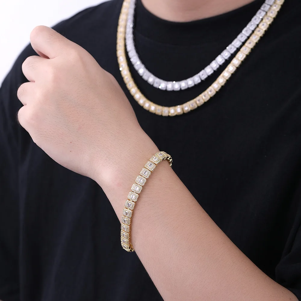 

Luxury Hiphop Iced Out 8mm Cubic Zirconia Crystal Tennis Bracelets For Women Men Gold Color Silver Color Bracelet Chain Jewelry