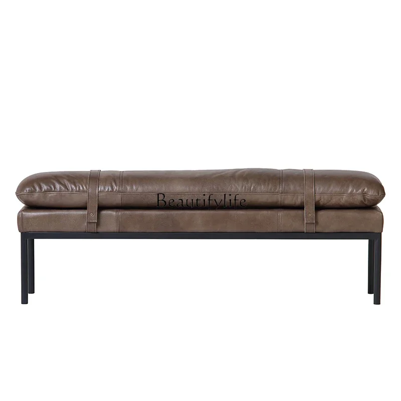 

01 yj19 American retro living room soft bag long dining stool simple bedroom bedside stool