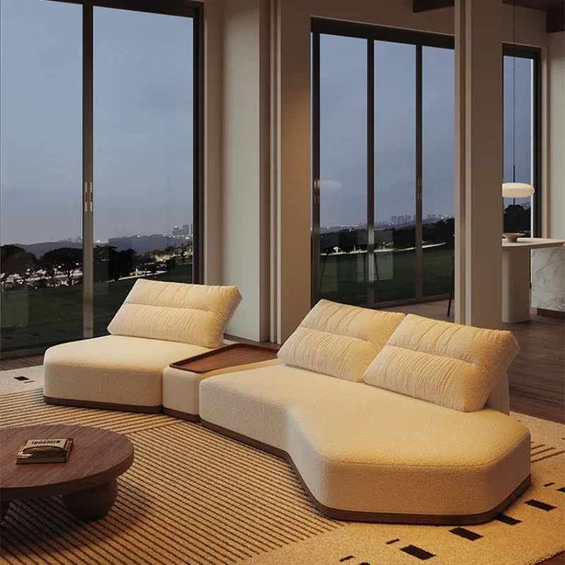 Medieval wabi-sandy wind solid wood floor leather sofa business curved special-shaped island sofa