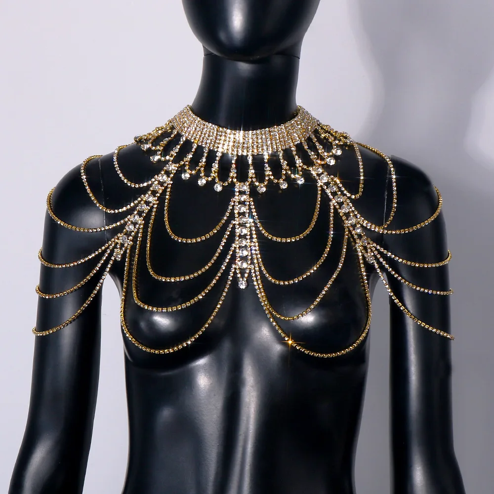سلسلة كتف عصرية متعددة الطبقات للنساء، فستان مرصع بالألماس للحفلات وحفلات الزفاف