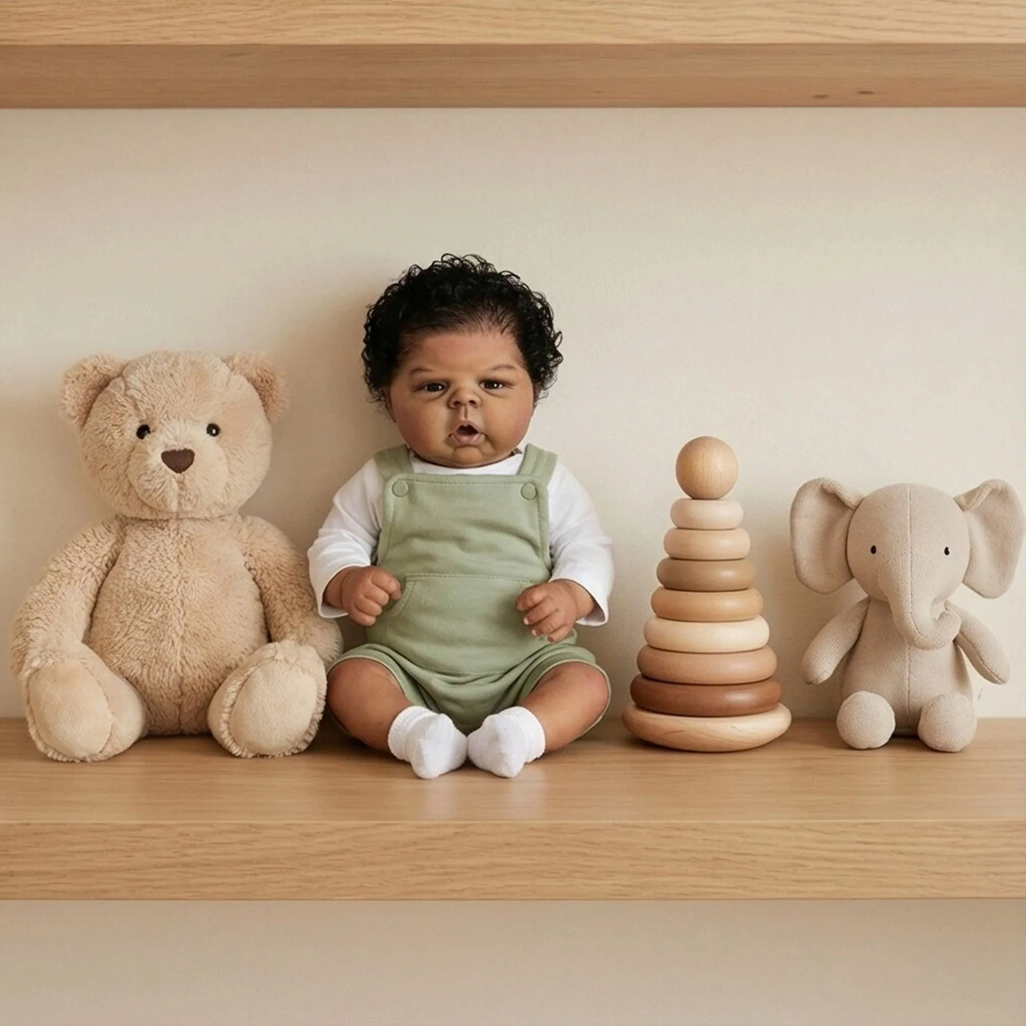 

Gounchi Reborn Doll 20Inch Hand Painted Dark Skin High Quality with Black Curly Hair Soft Cloth Body Bebe Toys Gift for Baby