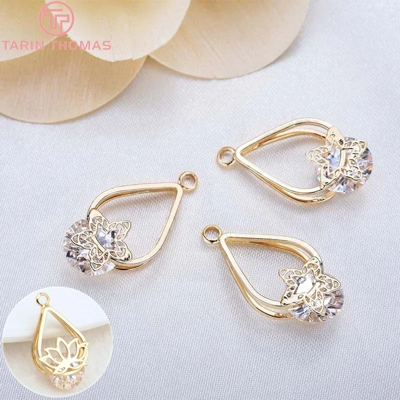 (1162)4PCS 11x12MM 24K Gold Color Brass With Zircon Oval Vine Drop Charms Pendant High Quality Diy Jewelry Accessories