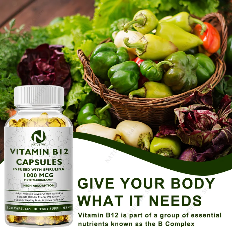 1000mcg Vitamin B12 Capsules With Organic Spirulina - Immune Nervous System - Support Mental Clarity - Energy Metabolism Support