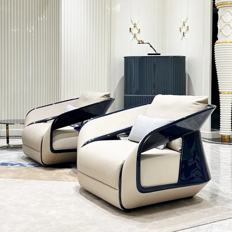 Italian light luxury fashion high-end creative leather art sofa designer living room home solid wood fashion sofa