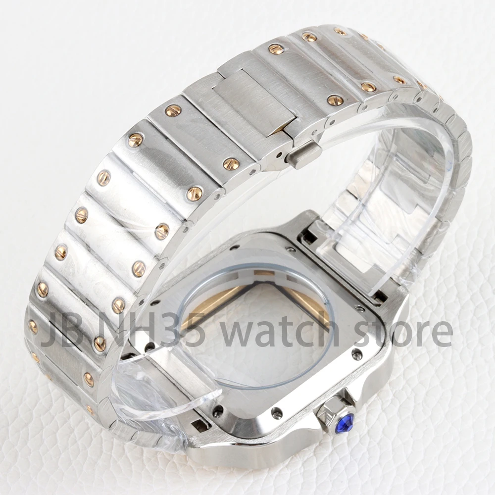 Gold 38mm Watch Case 21mm Strap Stainless Steel Watch Bracelet Waterproof Case for Santos 27mm Dial NH35 NH36 NH38 Movement
