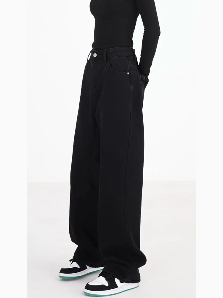 

Джинсы с прямыми штанинами Bla, женские большие размеры, свободный крой, широкие брюки с высокой талией, длинные брюки для грушевого тела, ранняя осень...