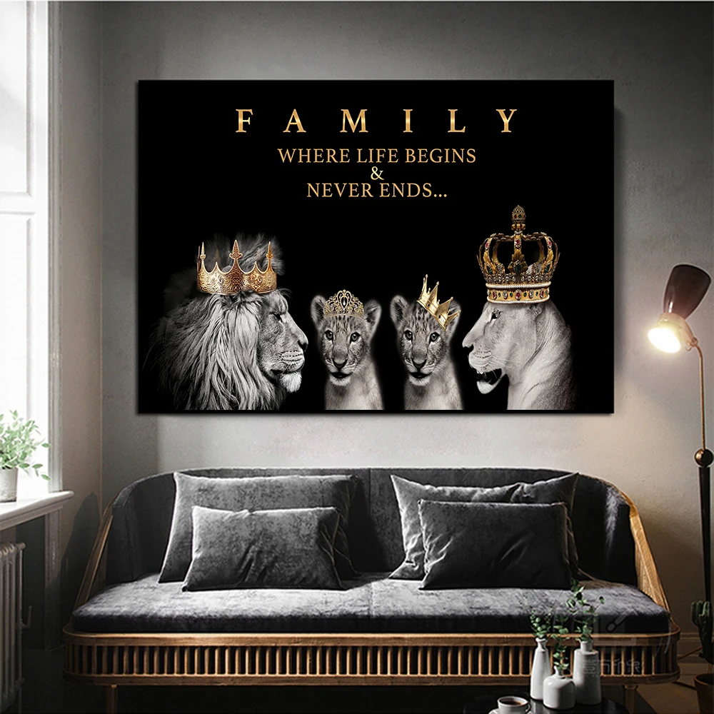 Family of Lions Canvas Poster Print, Love, Motivational Quotes, Print, Animal Picture for Room, Home Wall Art Decor