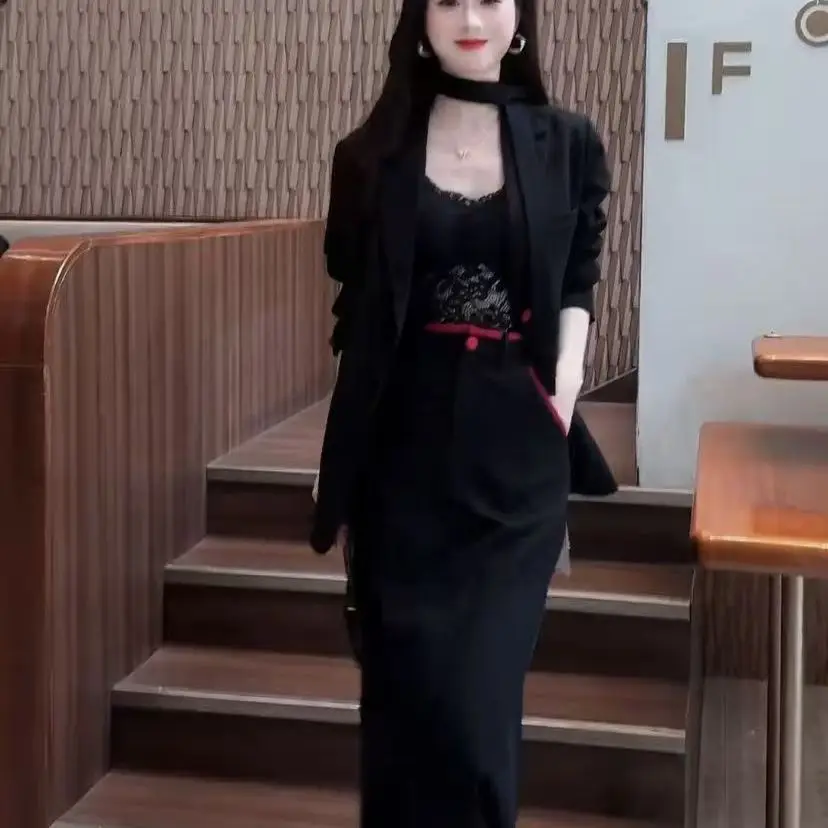 Элегантный и модный женский костюм на весну и осень, новый стиль, пиджак с высокой талией, полуюбка, комплект из двух предметов