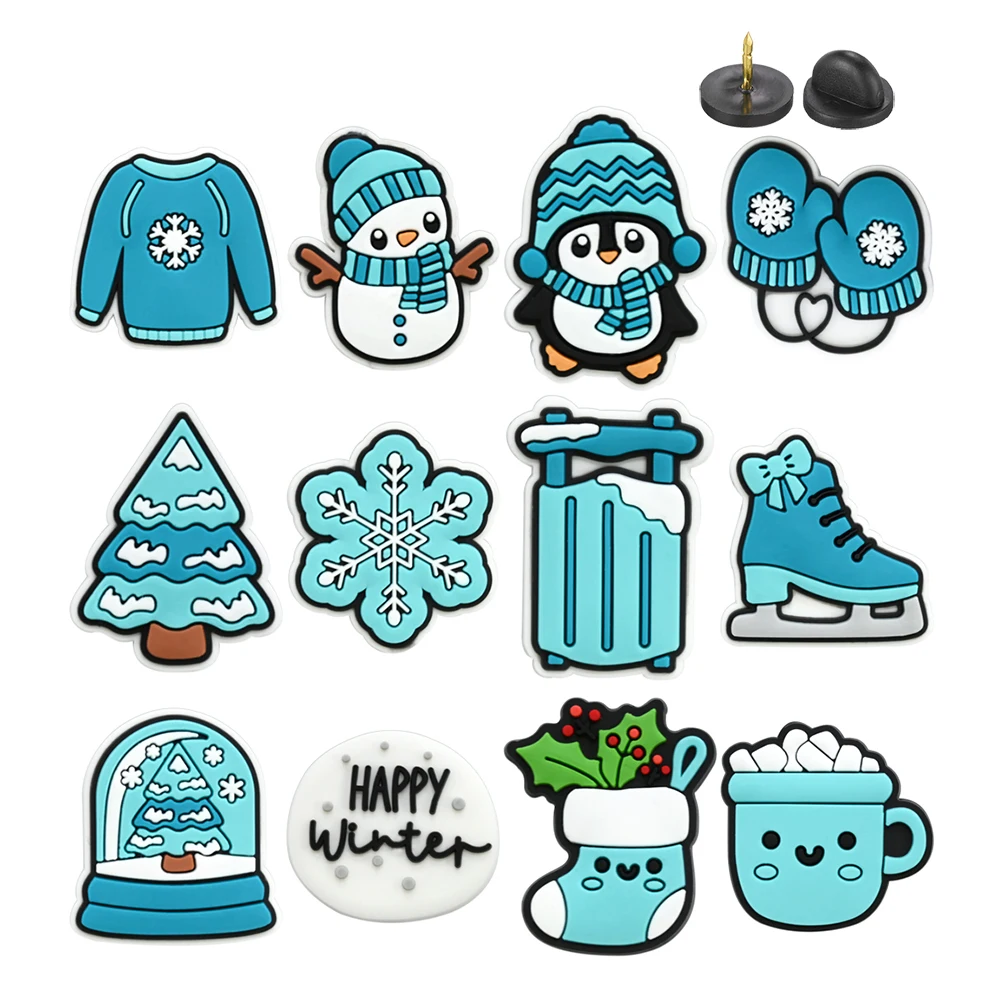 12 قطعة، من البلاستيك، وشاح رجل الثلج، قفازات البطريق، جوارب ندفة الثلج، دبابيس نمط سلسلة الشتاء، دبابيس المهرجان، ملحقات حقيبة الظهر للهدايا #6