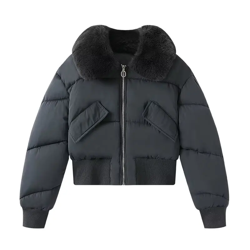 

Autumn New plus Size Women's Cotton Jaet Thiened Removable Fur Collar Waist-Cinching Street Sle ort Outerwear