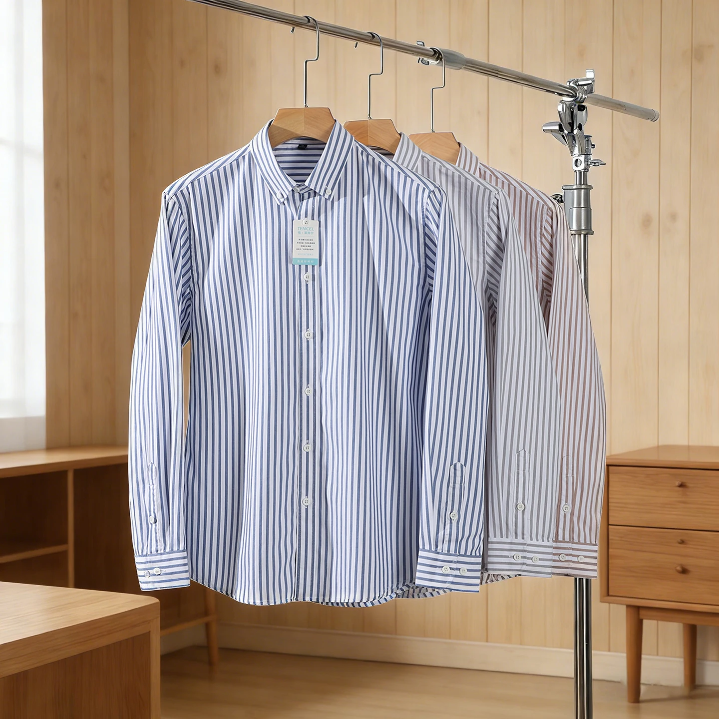 

Удобная мужская рубашка из смесовой шелковой и хлопковой ткани с длинным рукавом, в полоску, для повседневной носки, весна-лето, дышащая, приятная к коже.