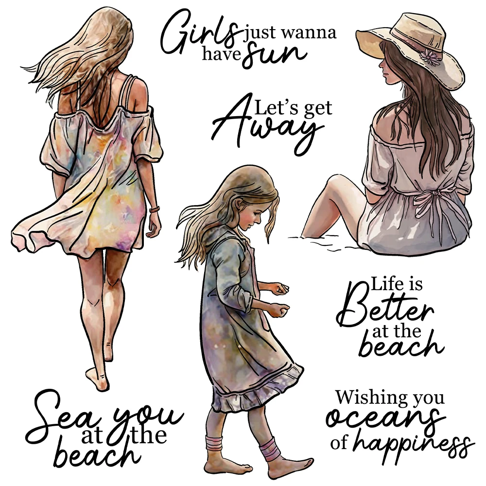 Mangocraft Beautiful Women On Beach Cutting Dies Clear Stamp