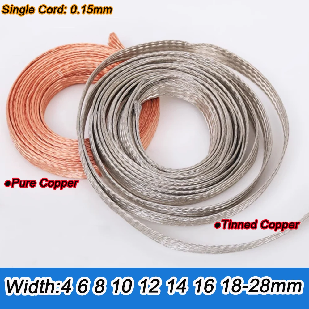 4 6 8 10 12 14 16 18-28mm Width Pure Copper Tinned Copper Expandable Braided Sleeve Metal Sheath Cable Wire Mesh Sleeve Tools