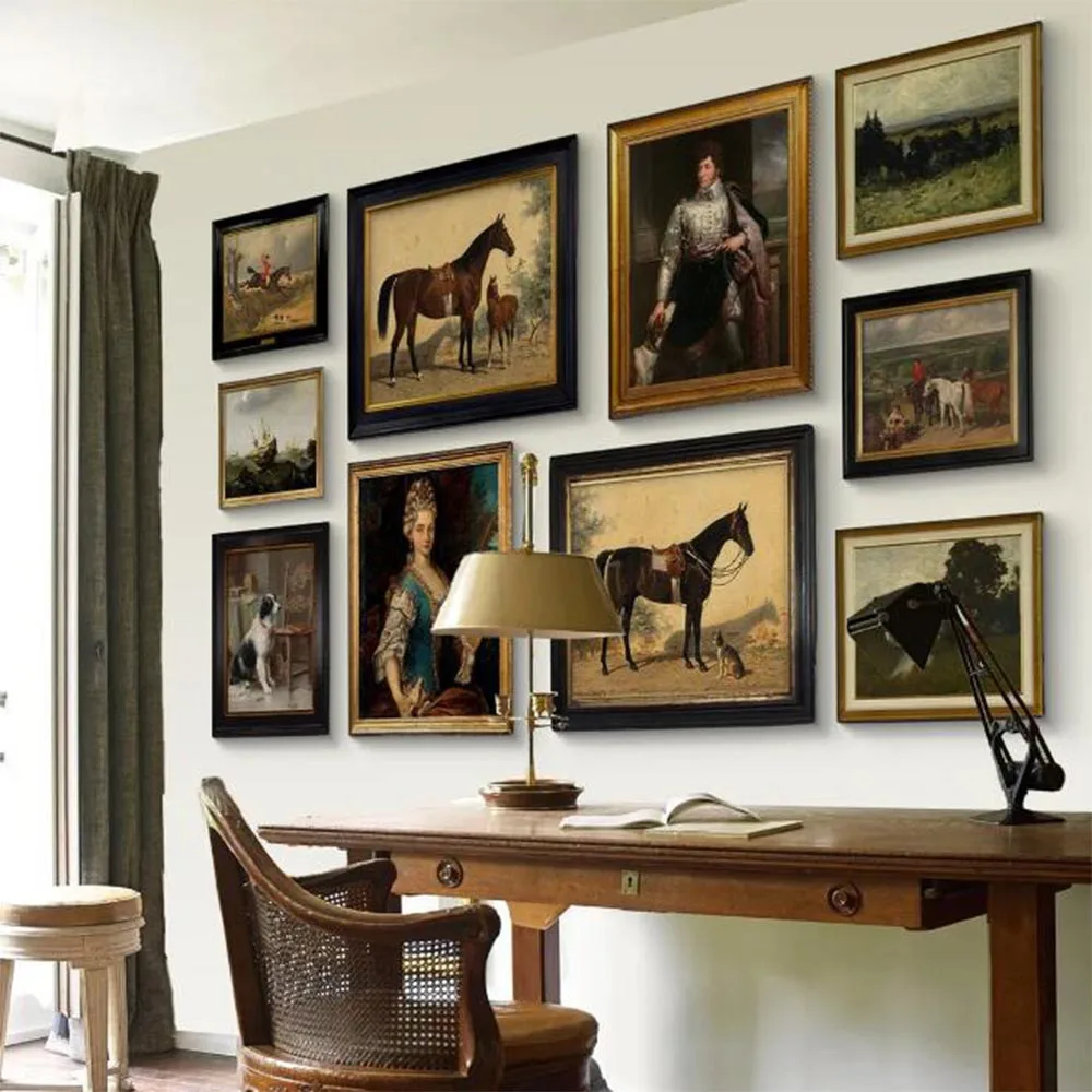 

English Manor Gallery Country Landscape Wall Art Vintage Portraits Canvas Paintings Posters Print Living Room Home Decor