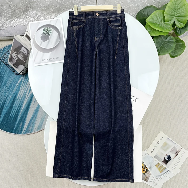 

Классические ретро-джинсы с высокой талией и прямыми штанинами, женские повседневные джинсовые брюки с декоративной строчкой, новинка осени 2025 года