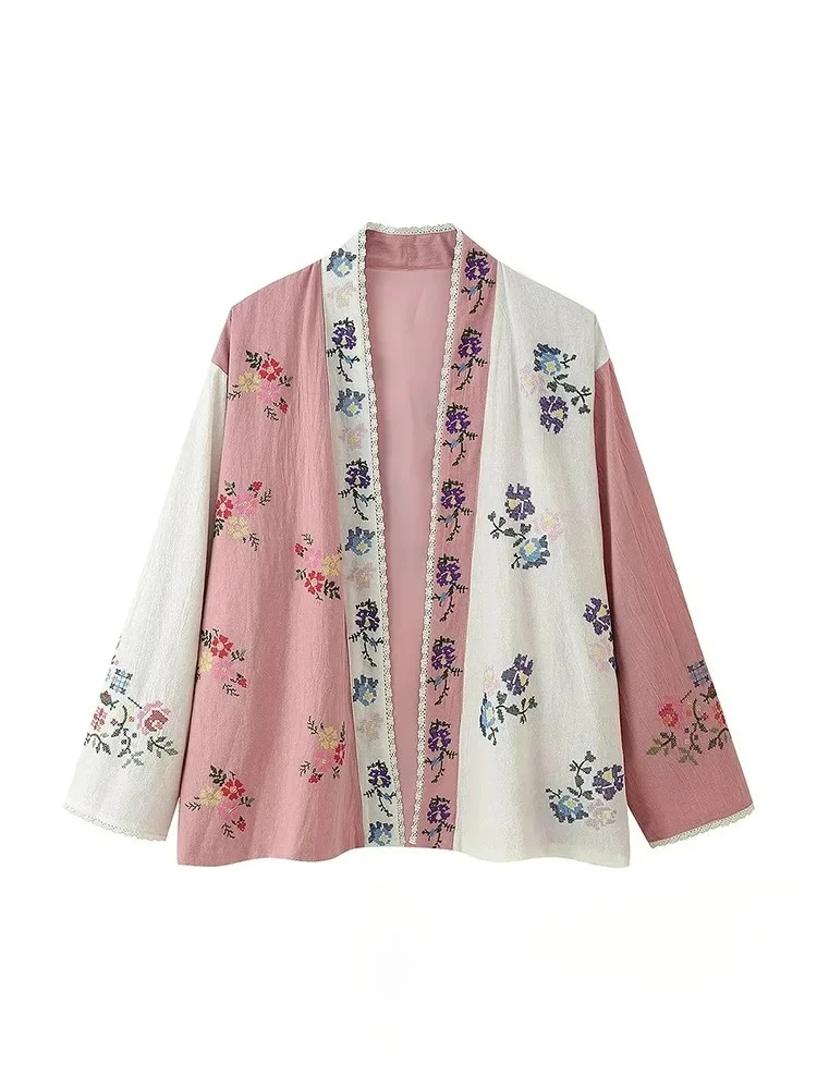 

KONDALA Повседневная шикарная женская блузка в стиле пэчворк с открытой вышивкой и длинными рукавами, свободная блузка, новая мода 2025 г., женские осенние рубашки