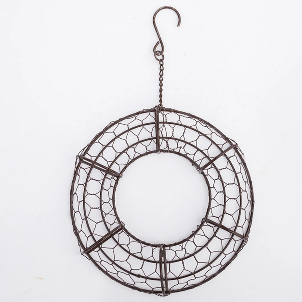 Rustic Style Ring Metal Frame Wire Wreath Plant Holder Hanging Pot Iron Box Dia. 21cm