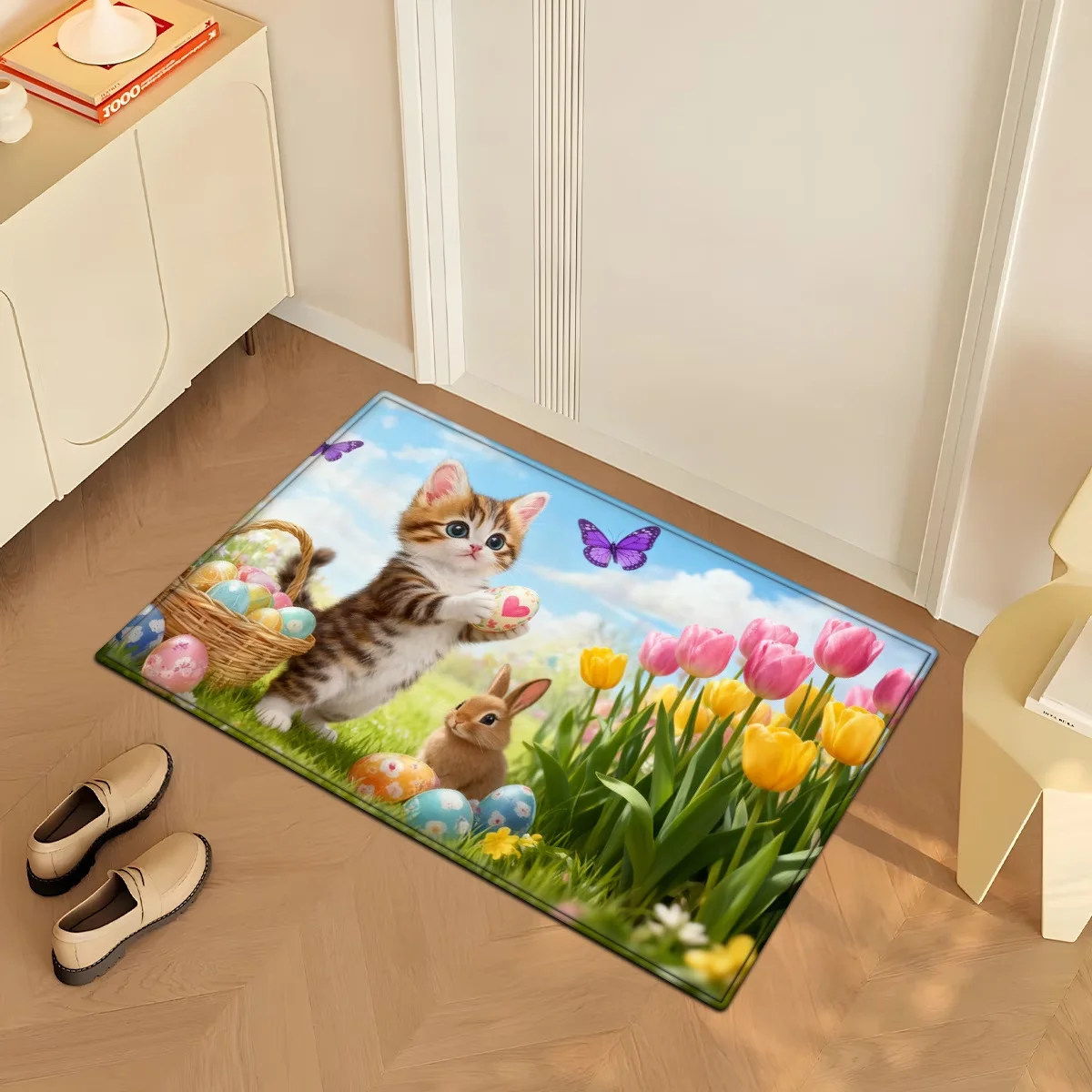 VIKAMA Succulent Flower Welcome Floor Mat Forest Style Countryside Style Entrance Carpet Foyer Bathroom Dirt Resistant Floor
