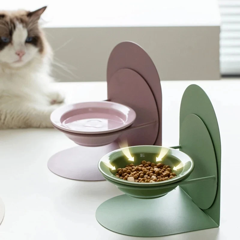Detachable Pet Cat and Dog Bowl Protects Cervical Vertebrae Against Upset Height Adjustable Pet Ceramic Bowl White Shallow-AD23