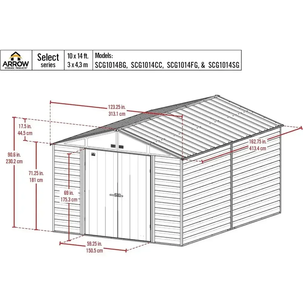 10' x 14' Lockable Steel Outdoor Storage Shed - Blue Grey