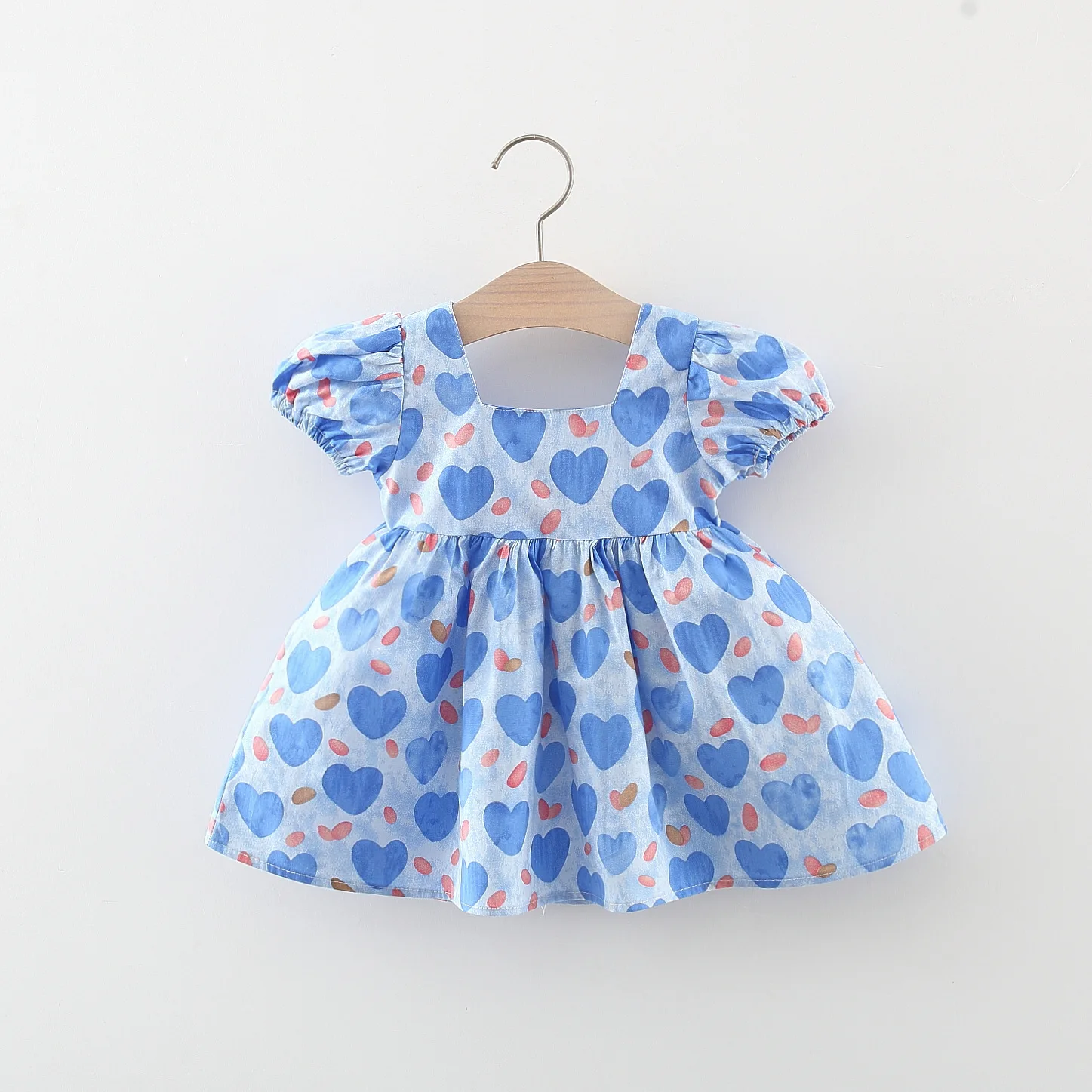 Baby Girl Summer Cotton Love Print Bow Dress Girl Korean Fashion Bubble Sleeve Party Dress