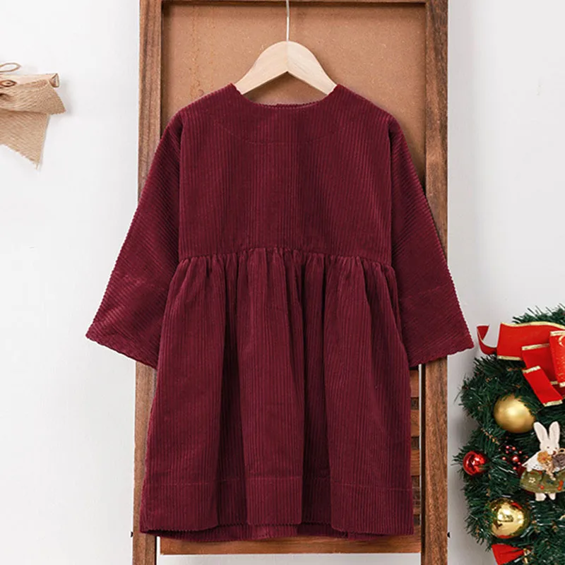 

Little Girl Corduroy Dresses Elegant Winter Autumn Girls Toddler Dresses Long Sleeve Clothing With Pockets Back With Button 2025