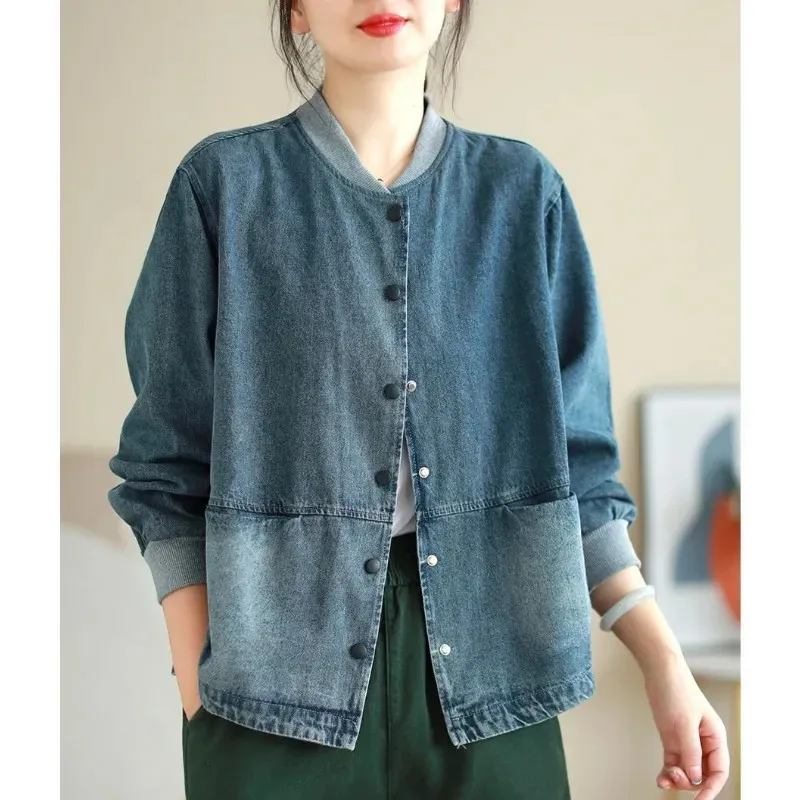 

2024 New Spring Autumn Women’s Denim Jacket Long Sleeve Overcoat Loose Basic Coat Button Streetwear Outwear Jeans Jackets Female