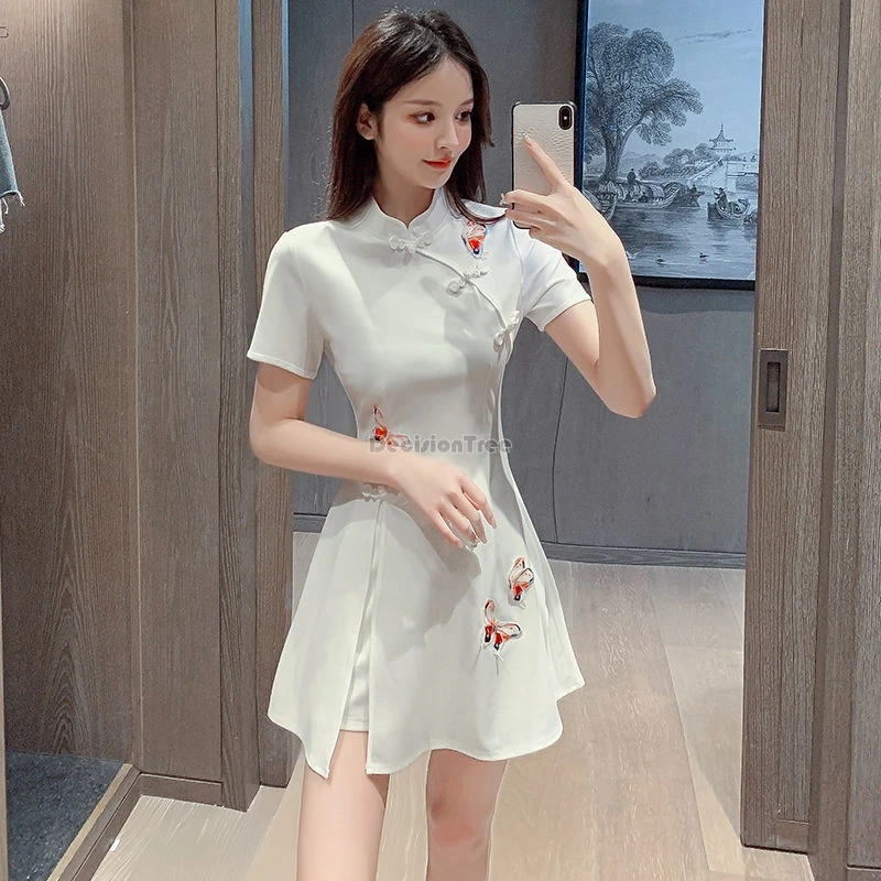 

2024 spa foot bath technician work clothes set new young retro improved chinese cheongsam female summer hotel uniform set w153