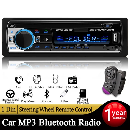 Radio de coche 1 din Estéreo Multimedia reproductor MP3 Digital Bluetooth FM ISO potencia Aux entrada USB Bluetooth Autoradio Universal