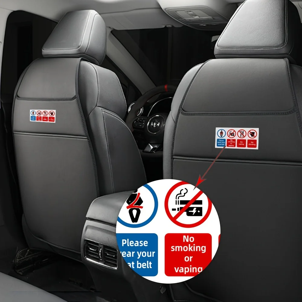 No Smoking Drinking Eating Car Safety Sticker Set 2pcs Matte PVC Seat Belt Reminder Decal Auto Rental Vehicle Label