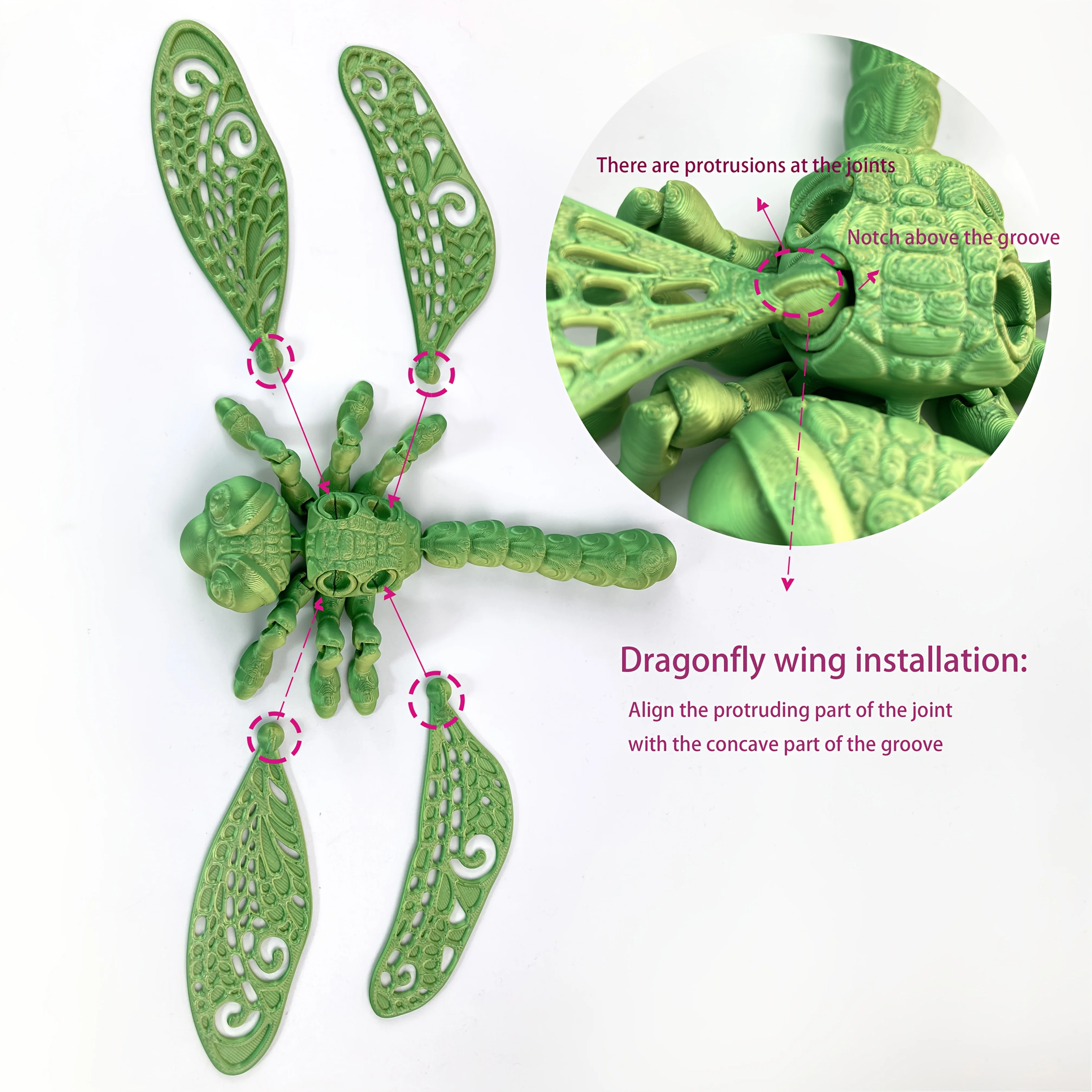 اليعسوب ثلاثية الأبعاد بمفاصل متحركة، ديكور مريح متعدد الألوان للمنزل والمكتب - هدايا مثالية للحفلات أو هدية إبداعية، Dragonflie