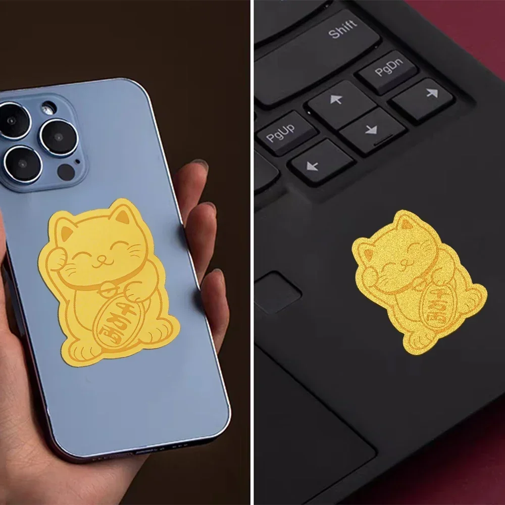 Smooth Matte Lucky Cat Gold Foil Mobile Phone Decoration New Year Stickers Lucky Cats DIY Self-adhesive Patch Sticker 2024 New