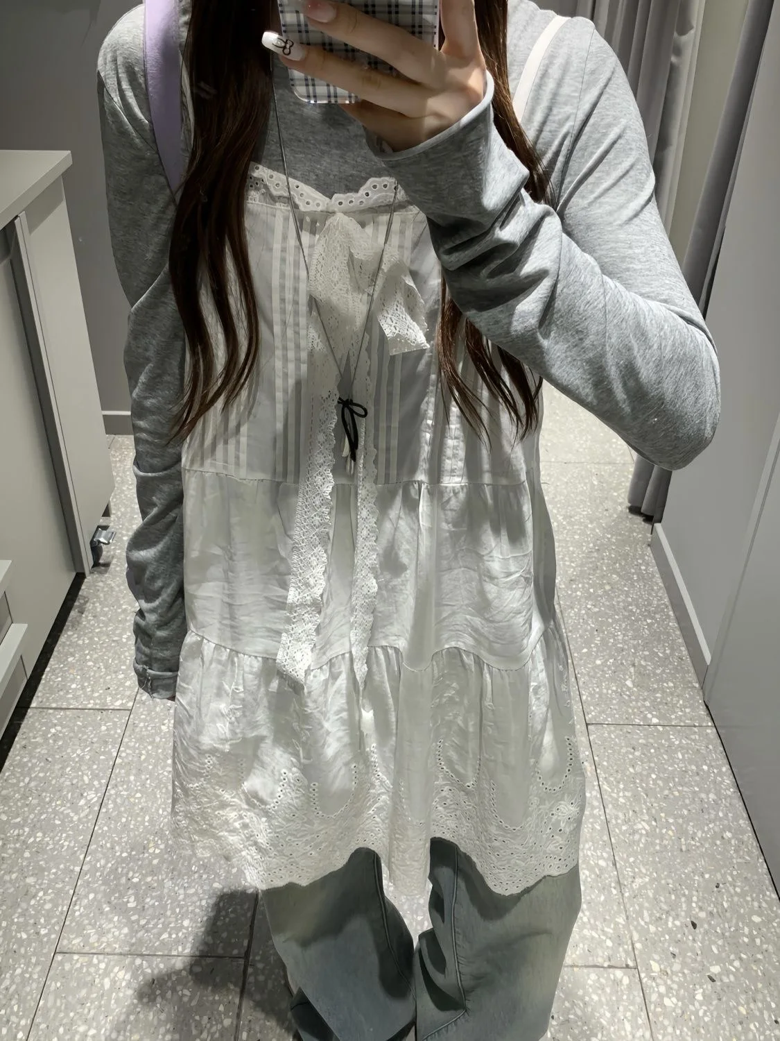 Dunne pure witte katoenen kanten cover-up onderjurk dames lente herfst mouwloze overlay korte mini-jurk Koreaanse zoete stropdas-front