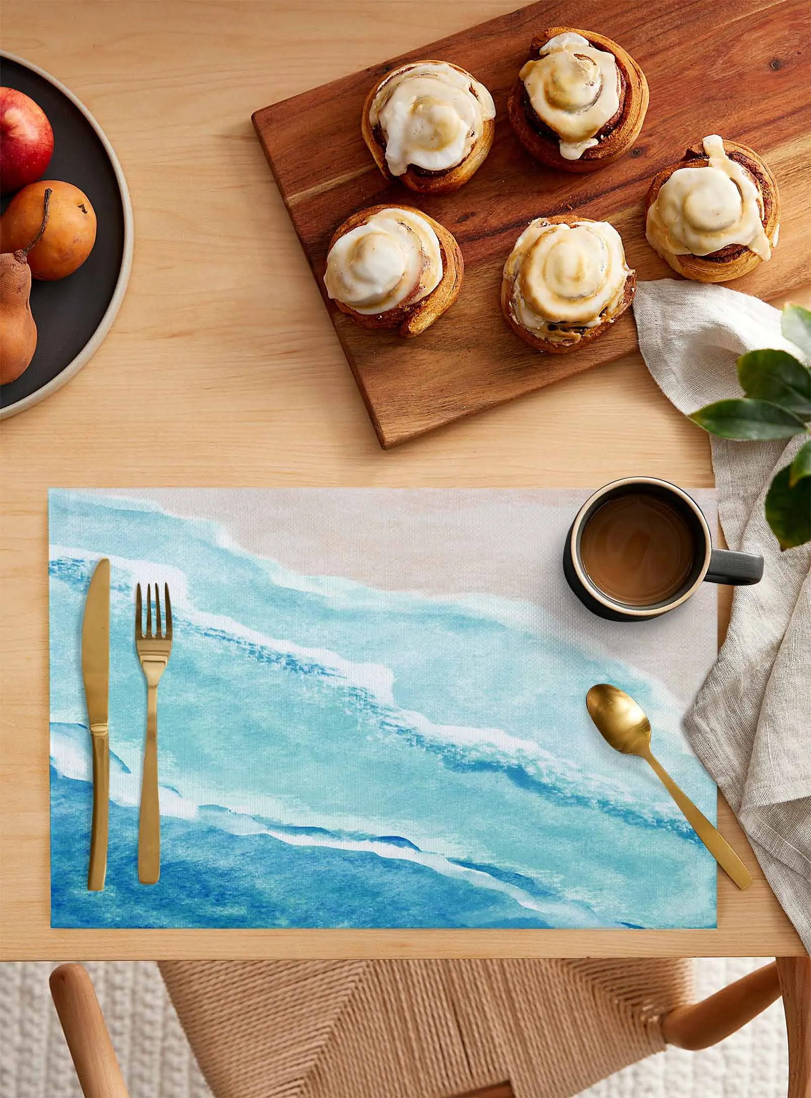 Ocean Waves Beach Turquoise Gradient Kitchen Tableware Cup Bottle Placemat Coffee Pads 4/6pcs Desktop Mats