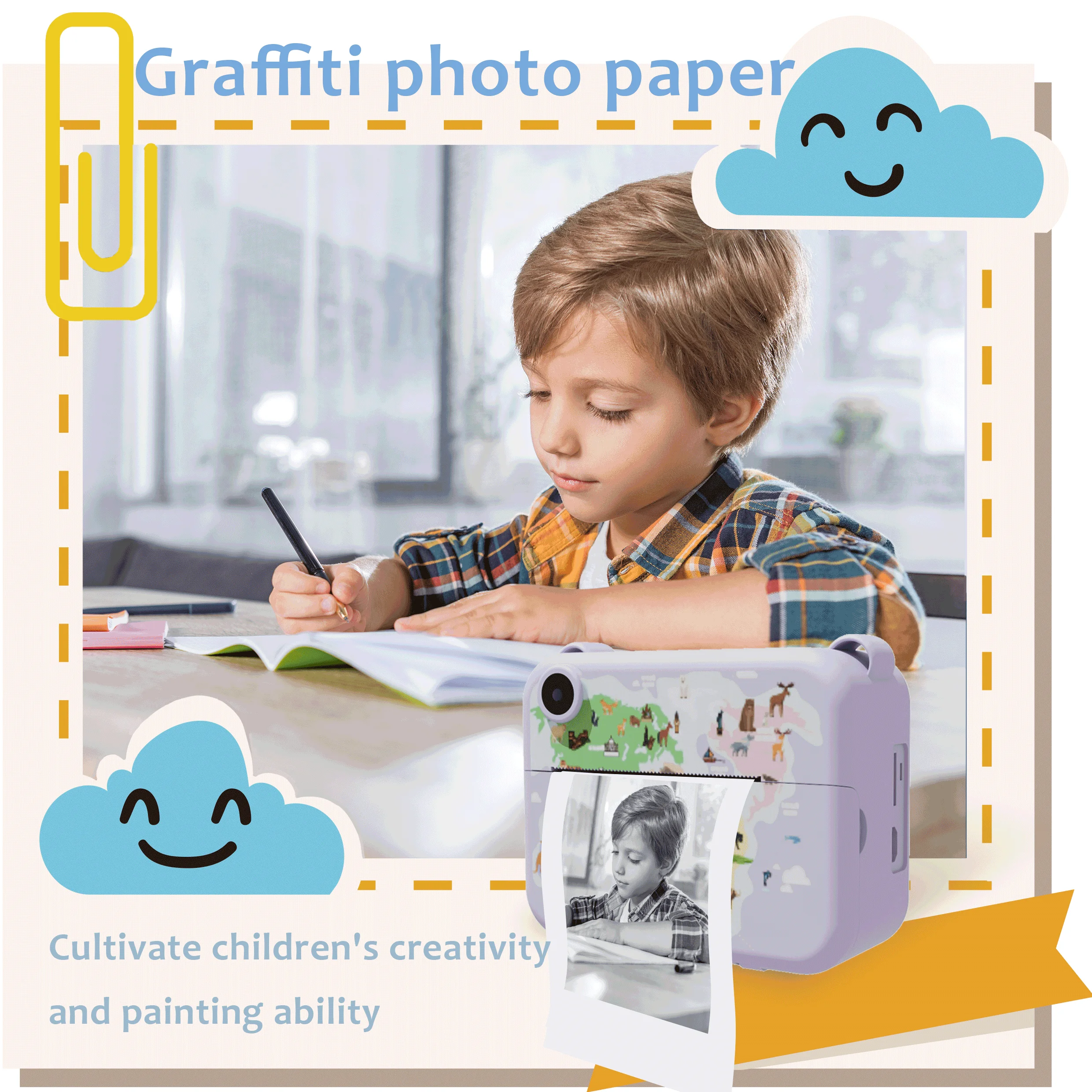 Digital Children Camera Photography 32GTF Instant Print Photo Kids Video Recorder Mini Thermal Printer Educational Birthday Gift